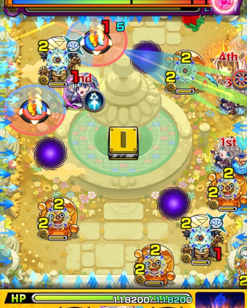 天魔の孤城 空中庭園 第6の園 ステージ4の1手目。3P三途でリンネの友情に触れ、回転パネルを赤で踏んで加速し、ゾンビ2体とぷよリン3体を同時処理してクロスドクロを発動させる場面