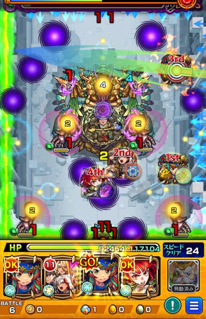 ボス3の5手目。島津豊久がSSを使用し、次の手番に備えてボスにフォトンを2個付与した場面。