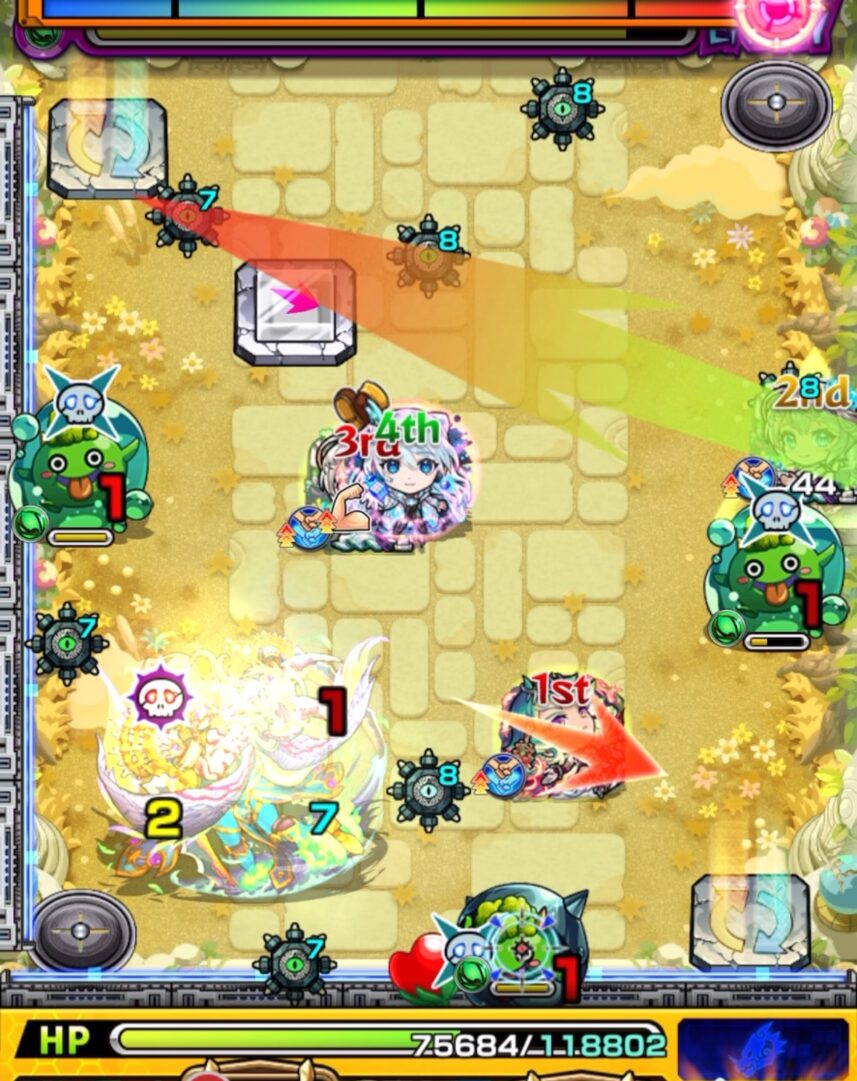 天魔の孤城 空中庭園 第10の園 ステージ3の2手目。アグナムートXでかちリンを処理し、三途αの友情でぷよリンを倒してクロスドクロを発動させる場面。