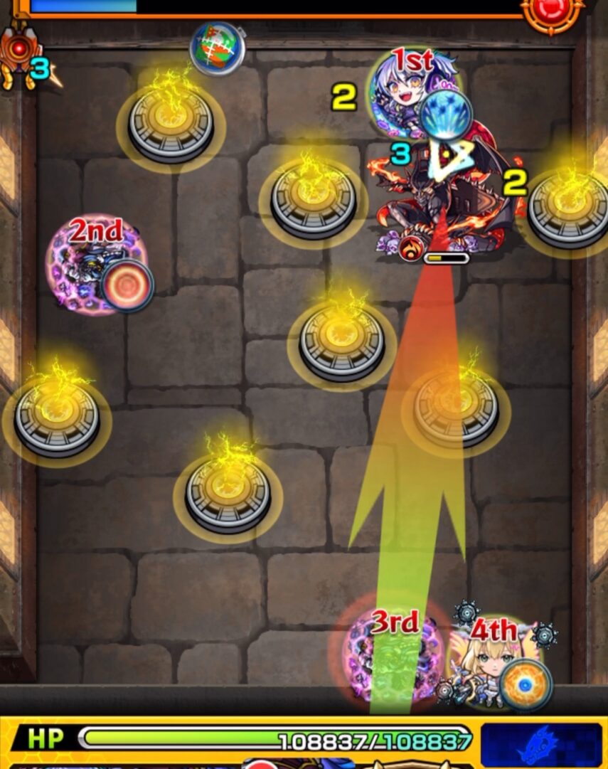 超究極「完璧な複製体」ゼンゼのステージ1にて、友情と直殴りで残ったガーゴイルを処理しステージ突破となる3手目の立ち回りスクリーンショット
