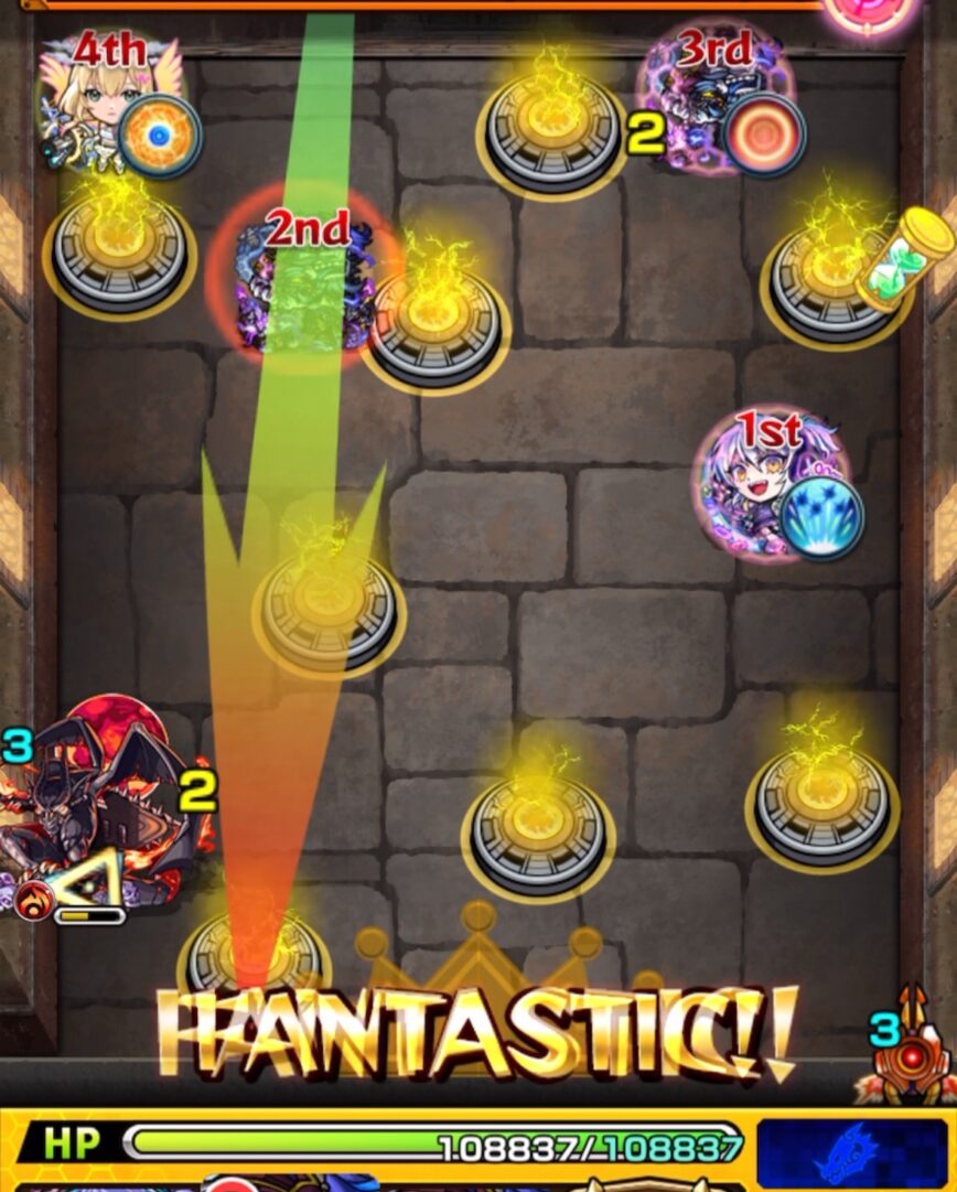 超究極「完璧な複製体」ゼンゼのステージ2にて、下壁と弱点の間でカンカンしてガーゴイルを処理しステージ突破となる3手目の立ち回りスクリーンショット
