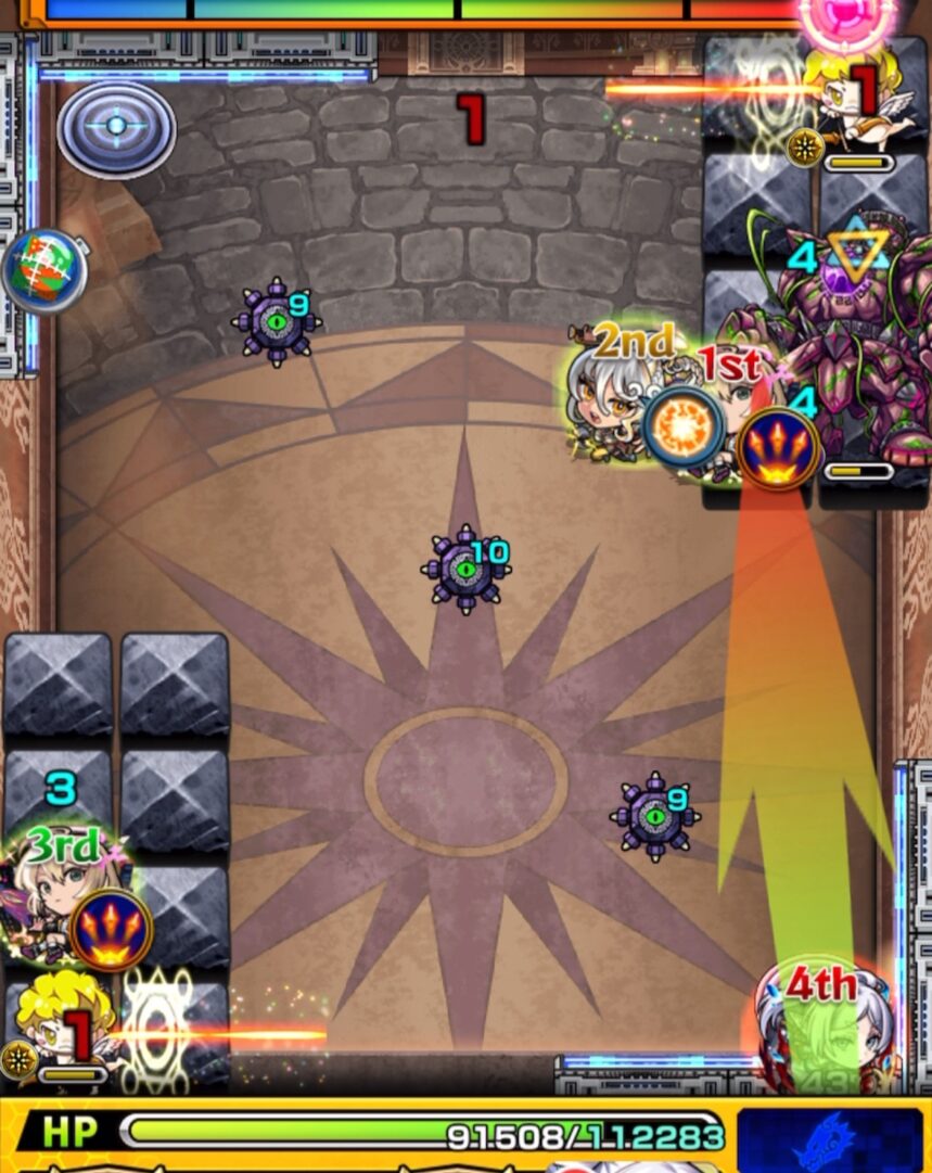 ステージ2の2手目。挟まりを狙わずセンサーに触れて回復を優先する場面