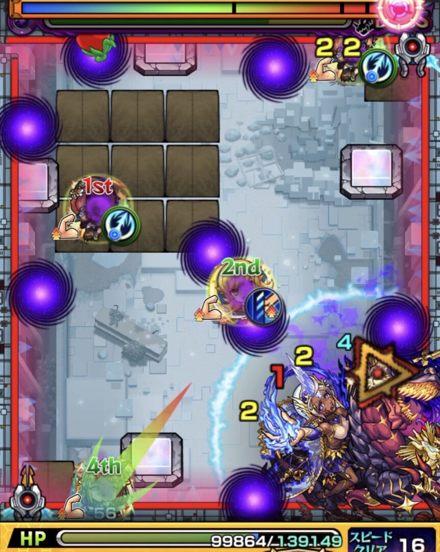 ボス1でゲージを外し、減速壁に貼り付いて次のSSに備える5手目の配置調整シーン。