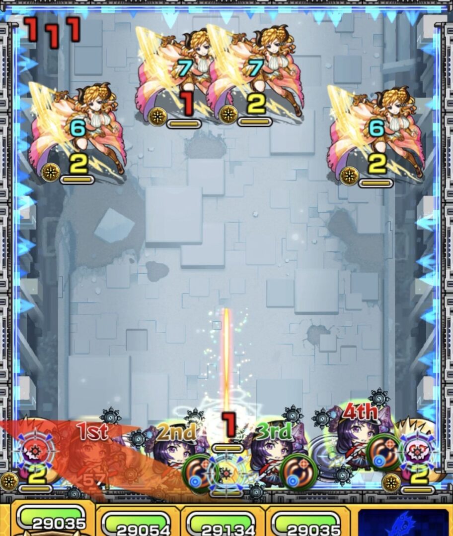 ステージ1の1手目:かちリンに触れて回復し、攻撃力アップセンサーに触れるルート