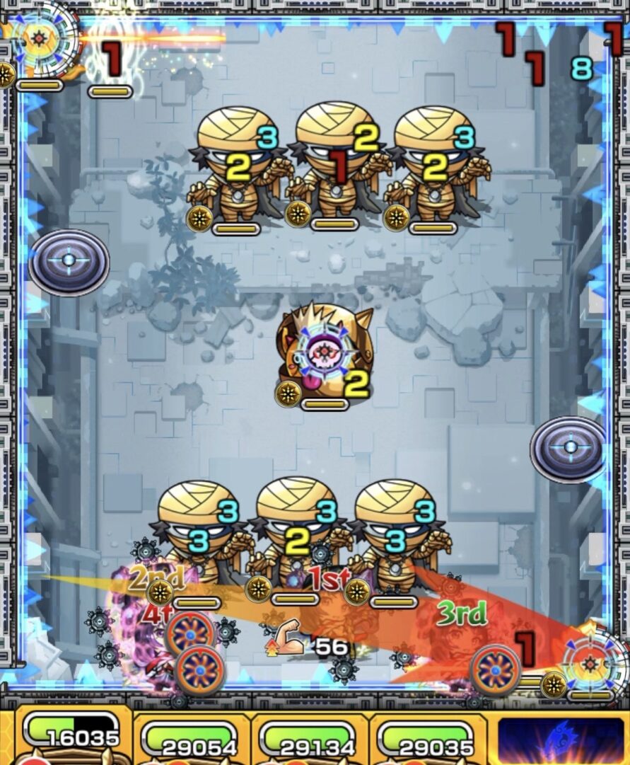 ステージ2の1手目:ゾンビの相互蘇生(中央の数字「1」)に注意し、センサー経由の友情でダメージを与える動き