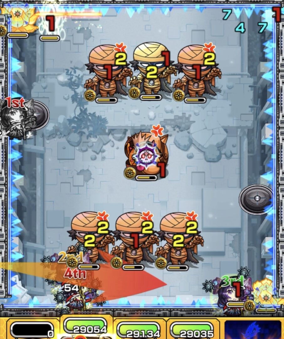 ステージ2の2手目:攻撃力アップを取れない配置のため、友情誘発でゾンビを削る動き