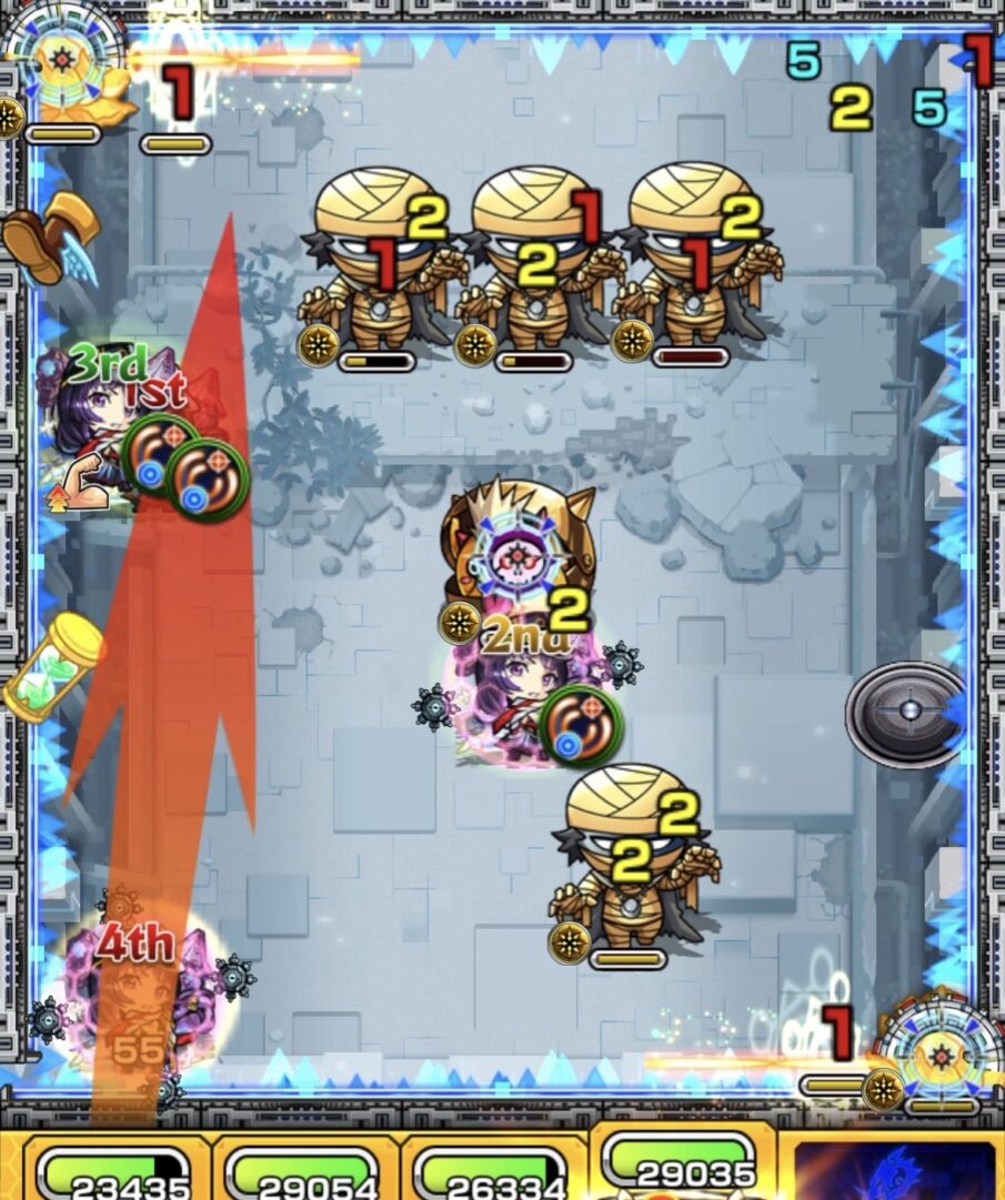 ステージ2の4手目:センサーに触れて攻撃力を上げつつ、友情でゾンビとかちリンを処理する動き