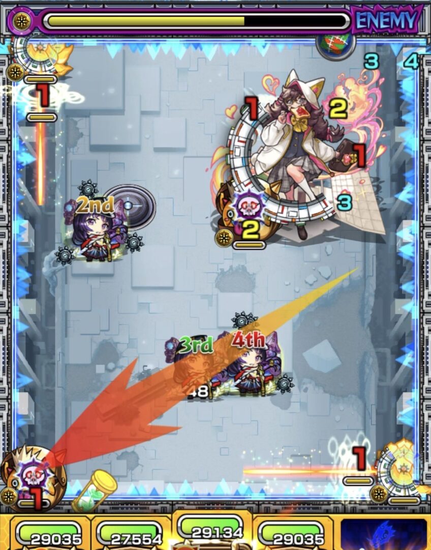 ステージ3の6手目:前の手と同じく、攻撃力ダウンを避けるためかちリン処理を優先する動き