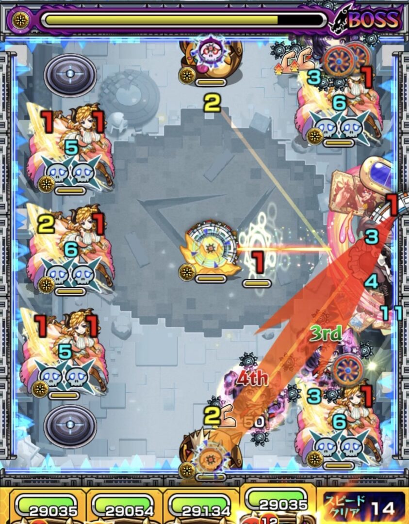 ボス2の1手目:センサー経由で上のかちリンを処理し、友情誘発でハトホル2体を倒す動き