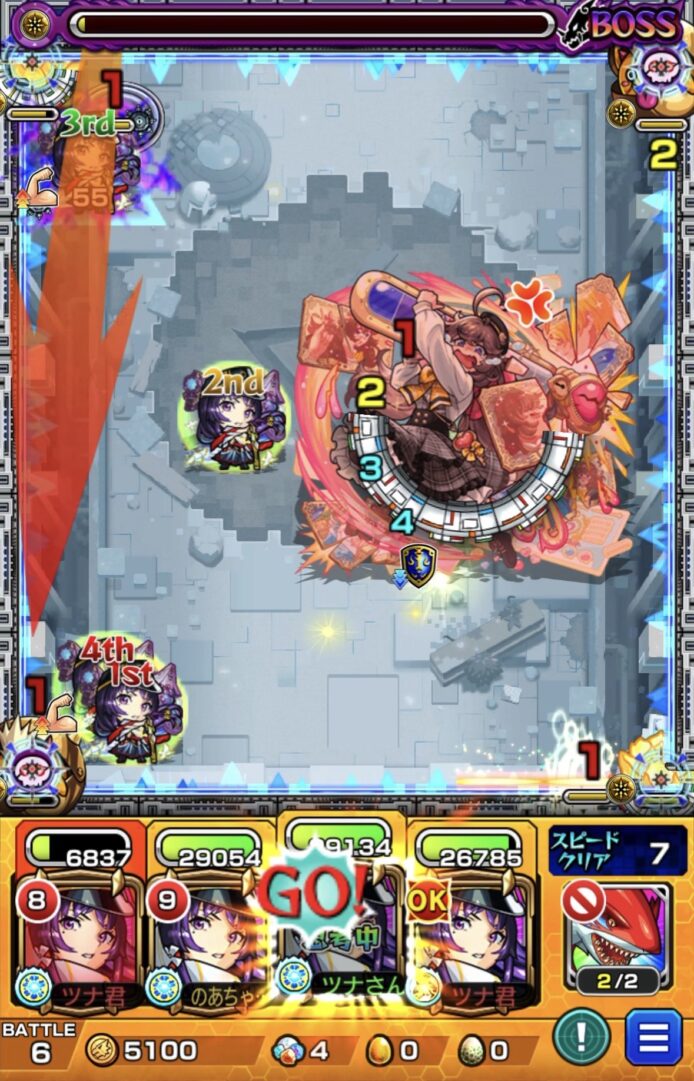 ボス2の8手目:攻撃力ダウン直前のかちリンに注意し、3PリンネのSSでボスを削り切る動き