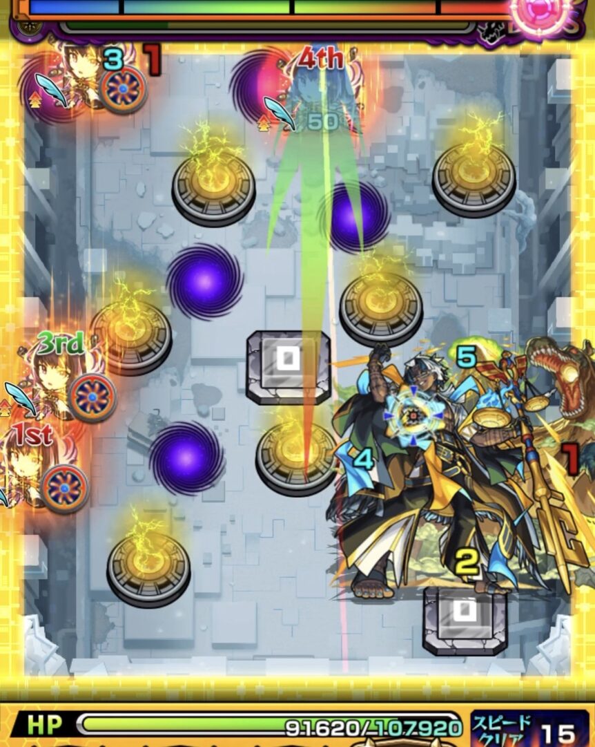 パネルを踏まずに上壁反射でボスの弱点を攻撃し、大ダメージを与えたボス2の立ち回り