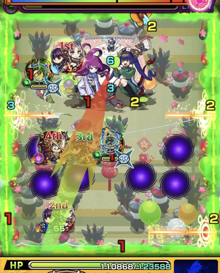 ステージ3で中ボスとギャラクシーのあいだに挟まり、中ボスを撃破する場面