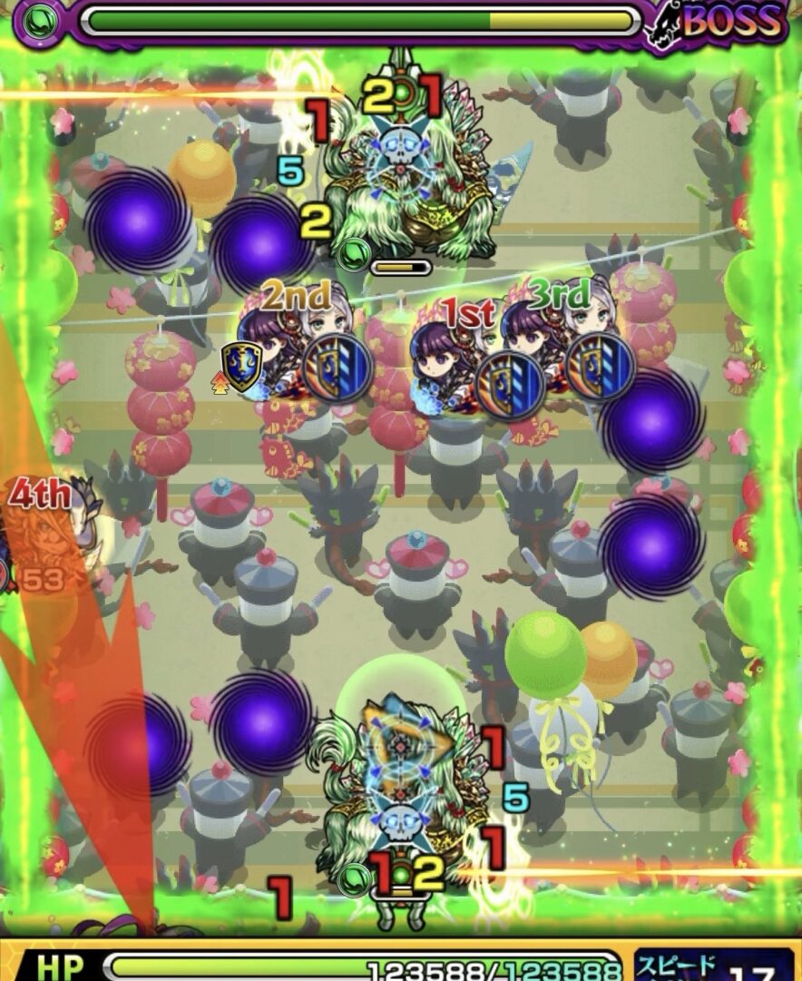 ボス1開幕でキャタピランの同時処理を狙うも、イレバンにより失敗した場面