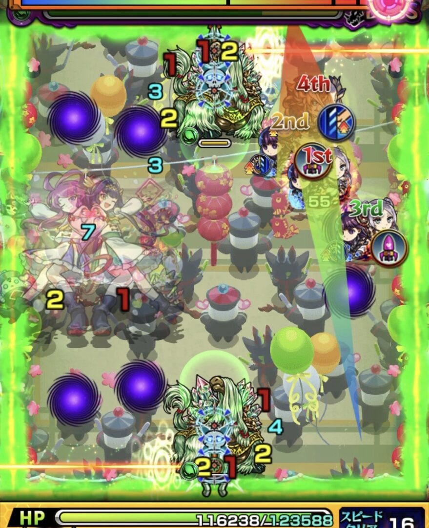 ボス1でキャタピラン同時処理後、ギャラクシーとビットンのあいだに挟まりボスを撃破する場面