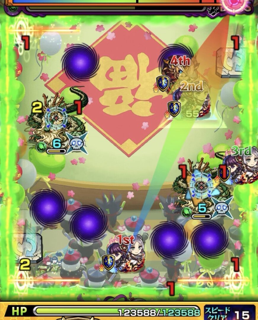 ボス2で撃種変化とセンサーを利用し、翠龍を同時処理する場面