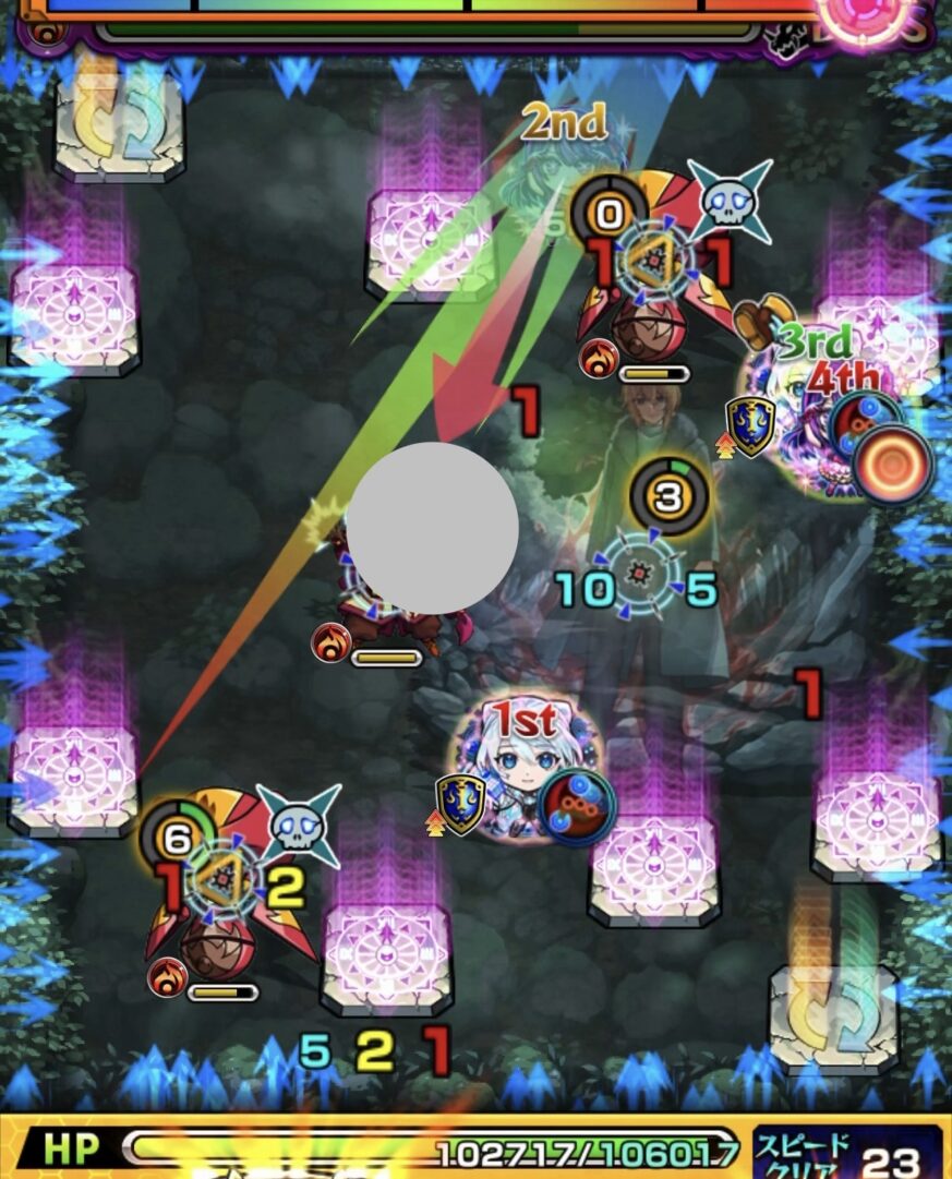 ボス2の2手目で魔導士処理を狙うも失敗し、ハンシャインのカウントのみ上げた場面