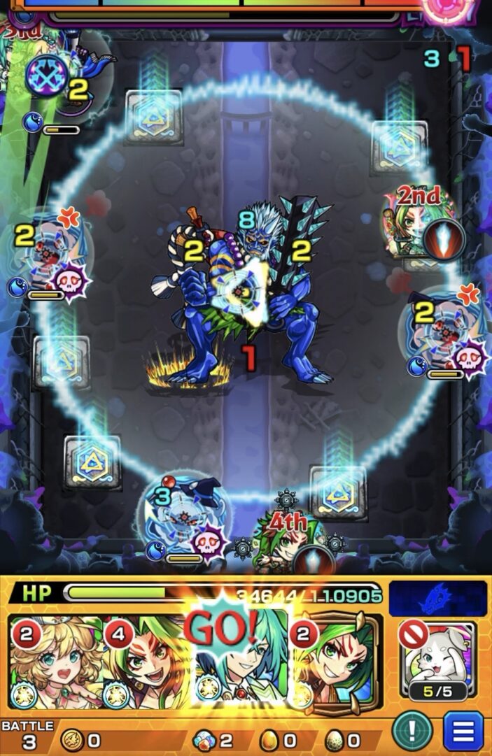 超究極ルビカンテのステージ3。マルドゥークの壁すり抜けSSを使い、フーを最後に処理しながらガンマンを倒し大鬼にダメージを与えて爆発攻撃を回避した場面のスクリーンショット。