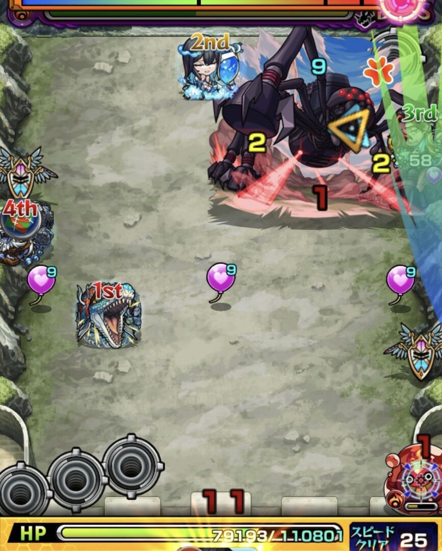 超究極デストロイヤーのボス2攻略3手目。シールドにヒーリングバルーンを付与しつつビジョンベースを踏む狙いだったが、ぷよリンにバルーンを付与してしまい処理とルートが崩れた場面の解説画像。