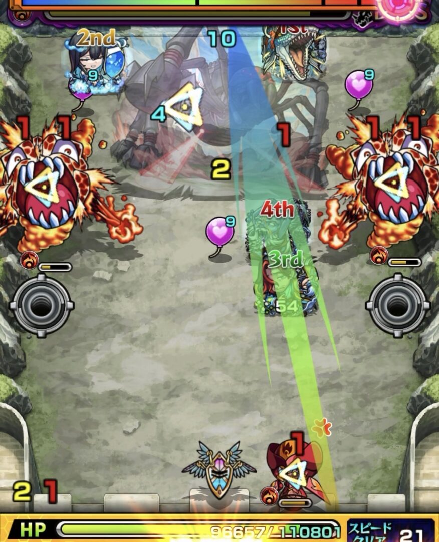 超究極デストロイヤーのボス3攻略2手目。ヒーリングバルーンをシールドに付与してビジョンベースから分身で攻撃したが、バゴーンにバルーンを付与してしまい回復させてしまった場面の解説画像。