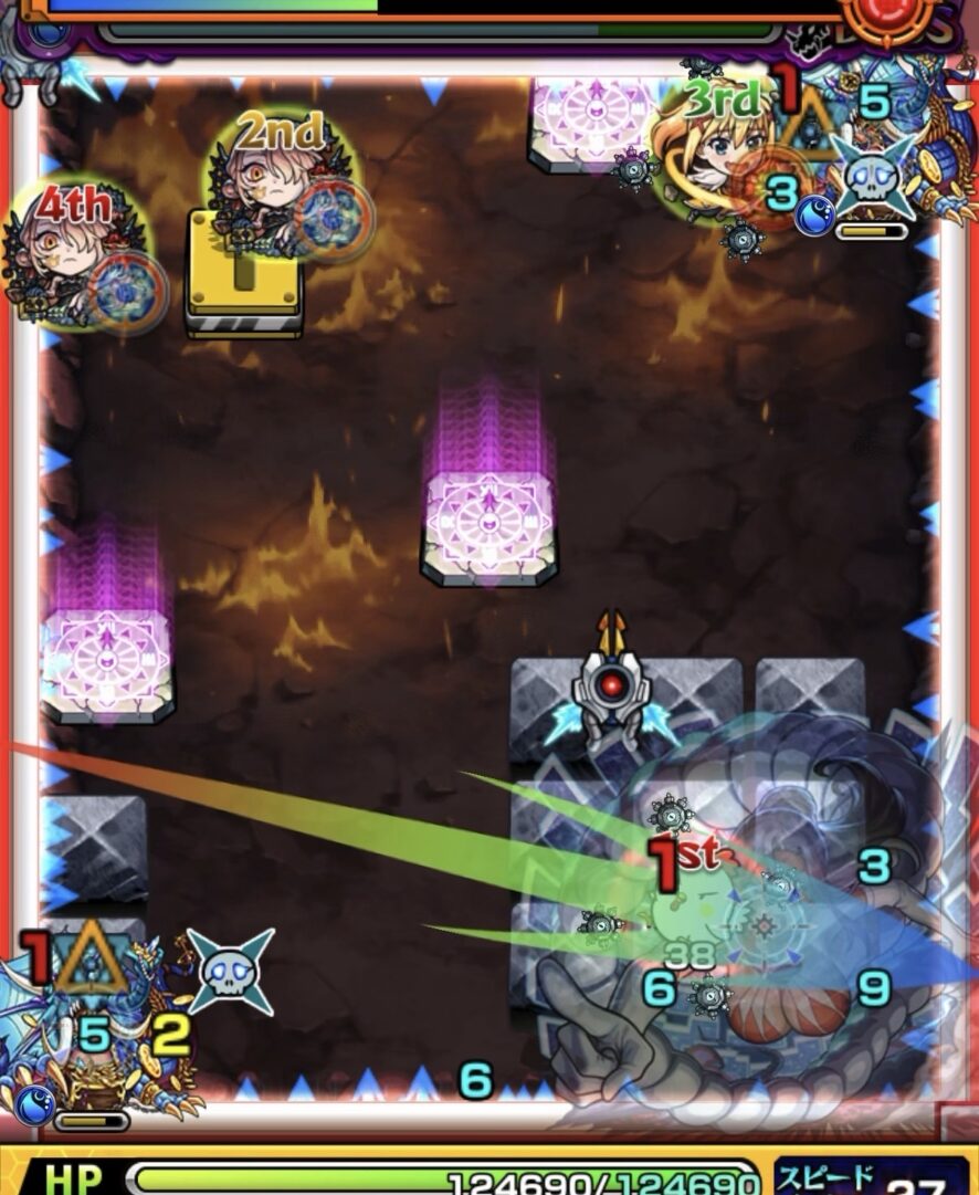 ボス1で透過中に壁3面で赤状態にしエナジー取得からグロークランツの弱点を攻撃して処理する場面