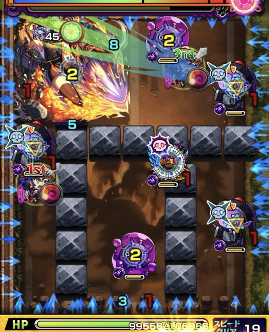 ボス3の初手でゾンビの弱点を経由しながら同時処理しクロスドクロを発動させた場面