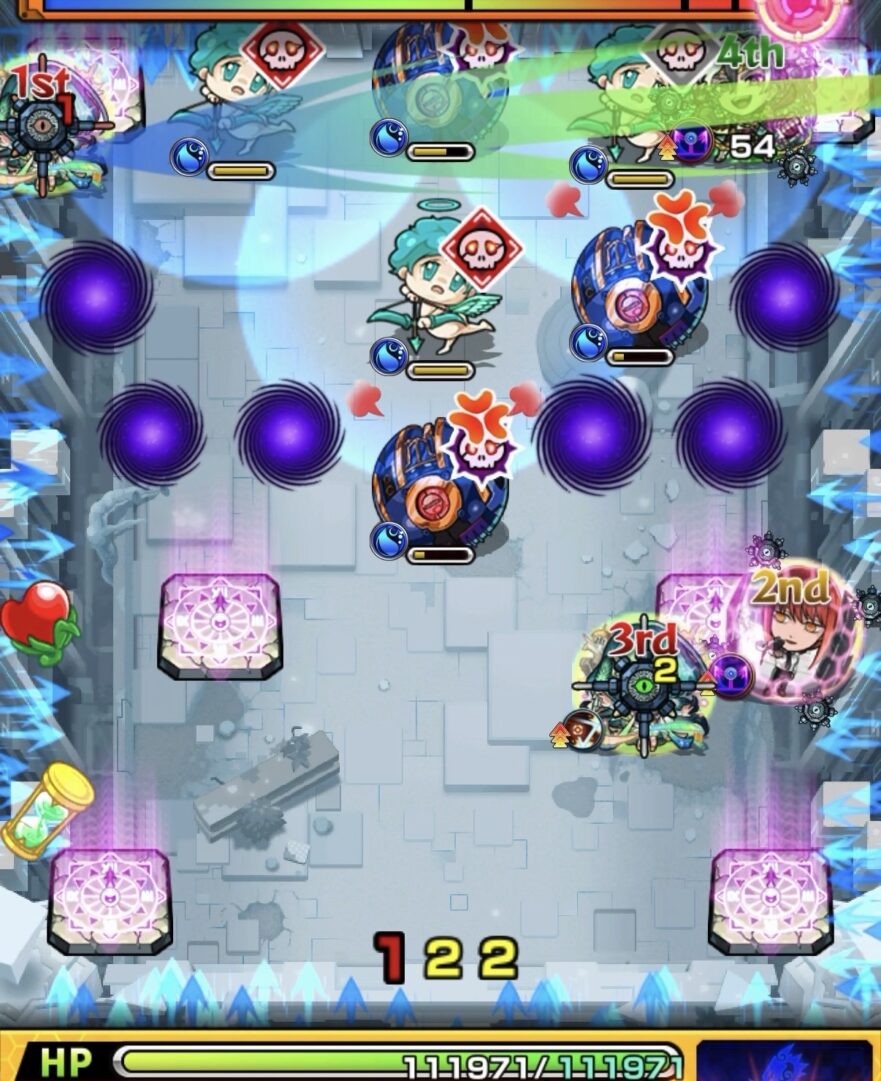 桃源郷の星墓ステージ3の5手目で地雷爆発直前に回収して被ダメージを防ぐ場面