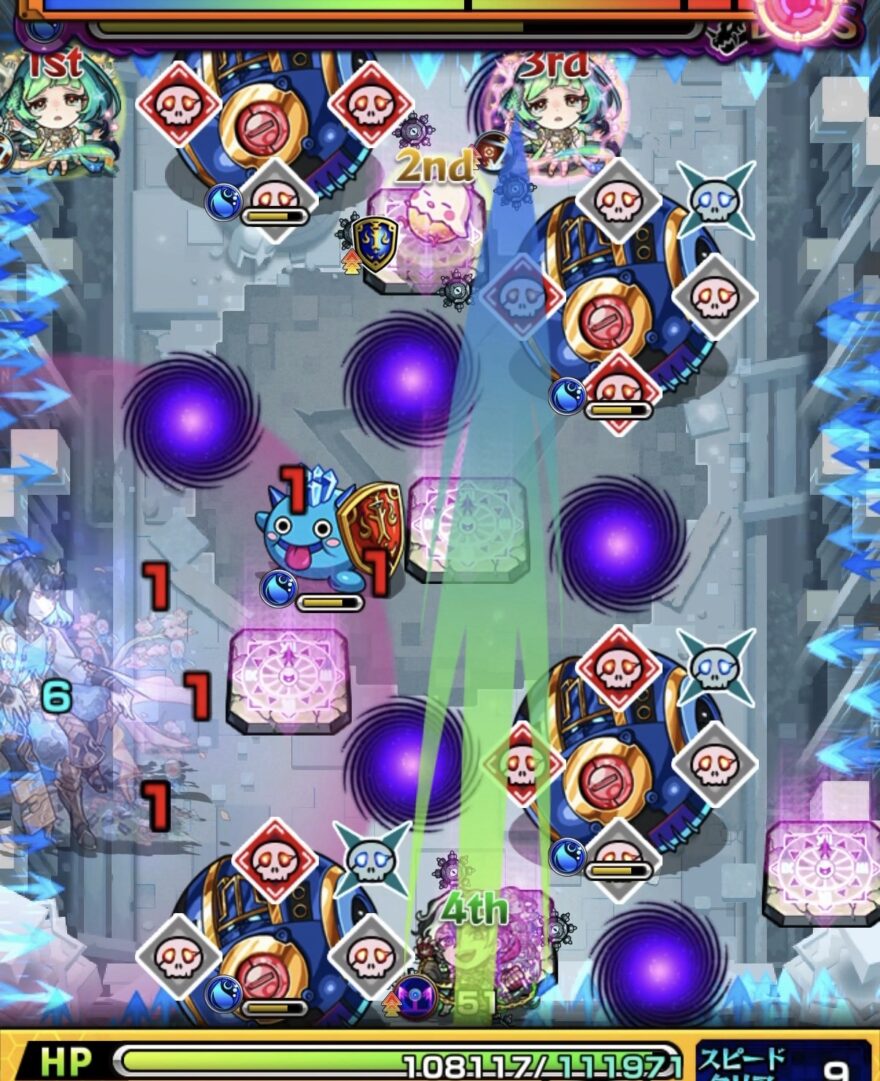 桃源郷の星墓ボス2の初手でワープに捕まり行動できず全滅ターンリセット仕様を確認する場面