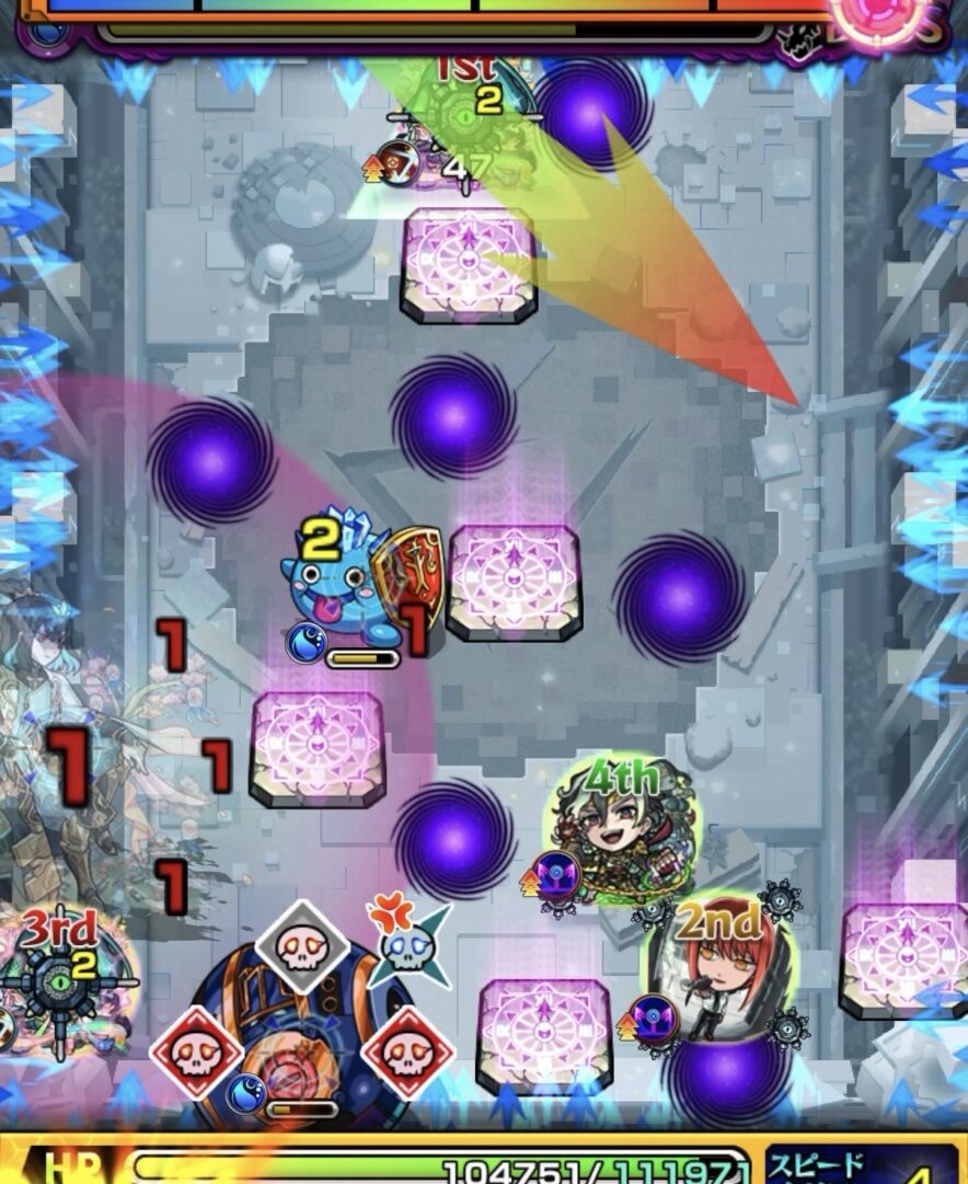 桃源郷の星墓ボス2の6手目で全滅直前にギャラクシーを処理して覚醒させ気弾を回避する場面