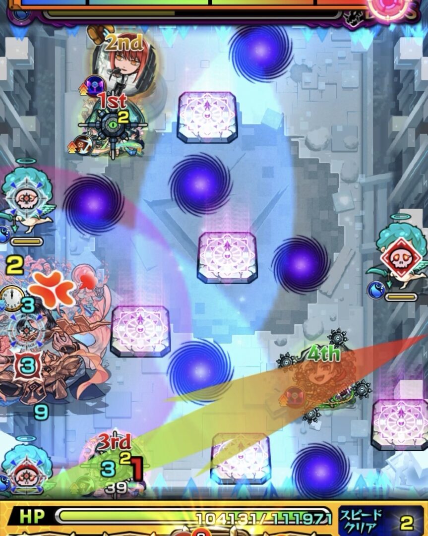 桃源郷の星墓ボス2の8手目で安全ターンに挟まりを狙うも軌道が合わず失敗した場面