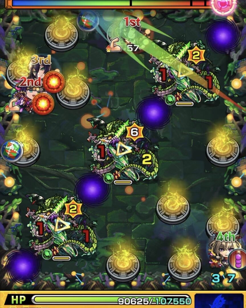 ステージ2の2手目で2壁に触れて中央バジリスクのカウントを6から4に調整した場面