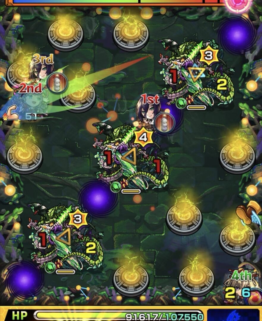 ステージ2の3手目で左壁に触れた後にバジリスクに触れてカウントを固定し4から3に調整した場面