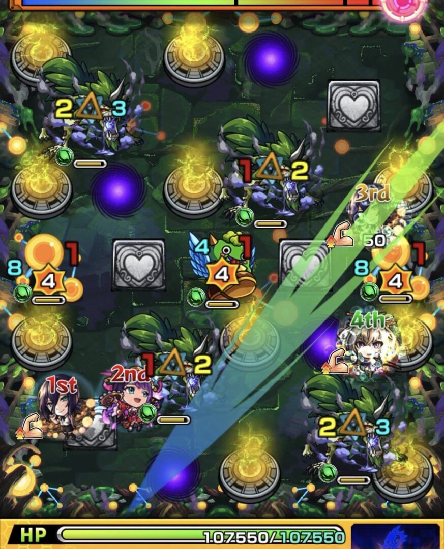 ステージ5の1手目で防御ダウンが近い右バジリスクを優先して攻撃するも十分なダメージを与えられなかった場面