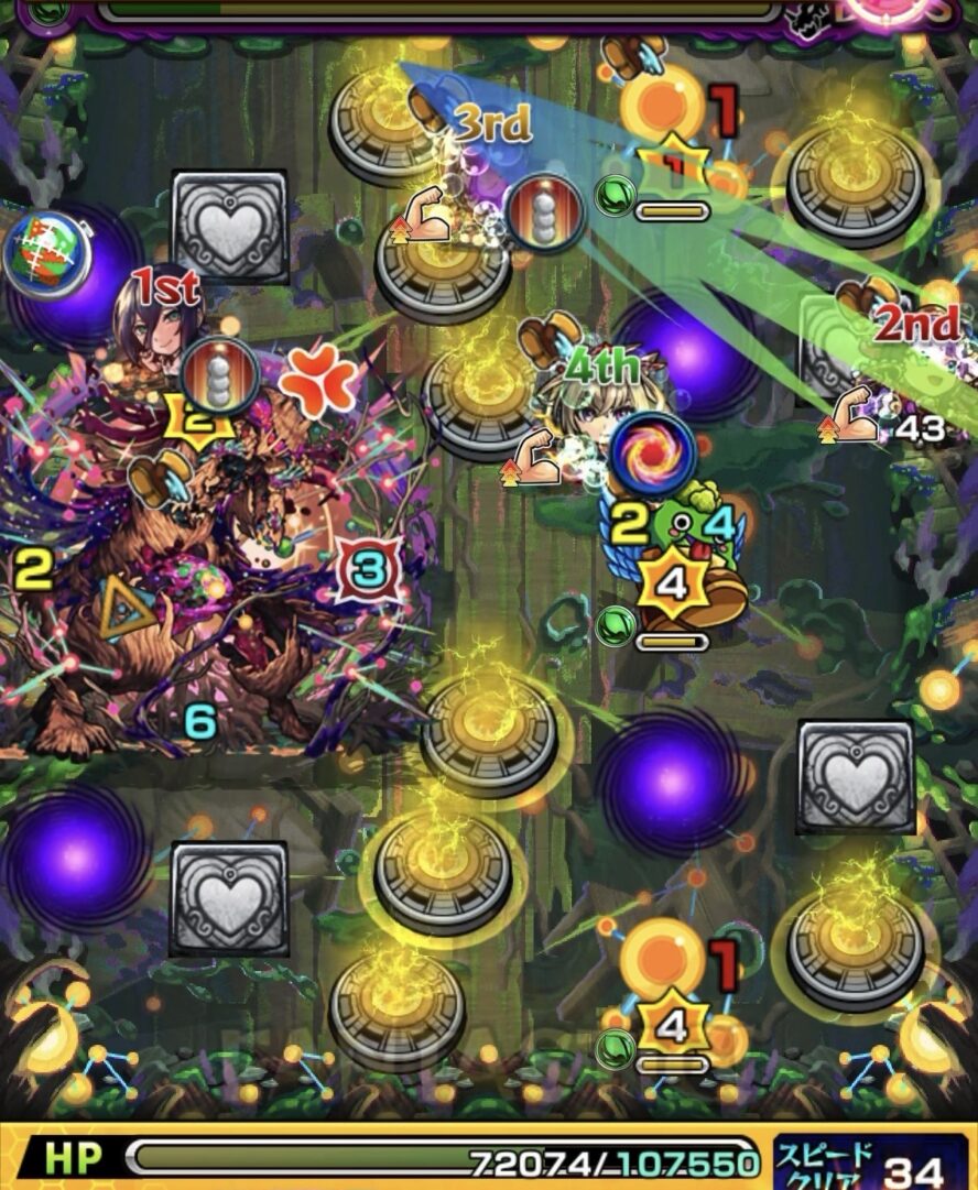 ボス2の3手目でマサムネの友情を誘発してボスを攻撃するもわずかに削り切れなかった場面