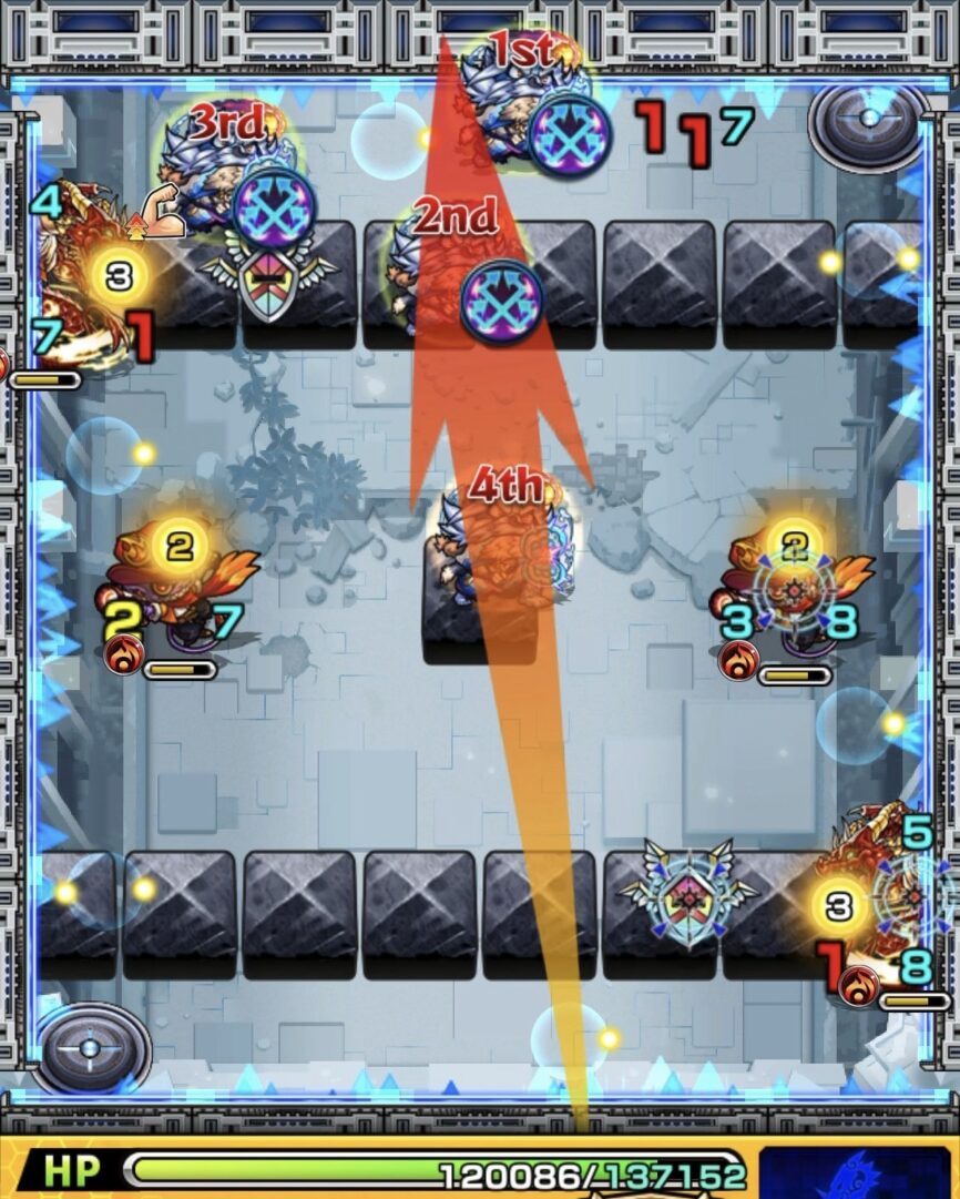 ニギミタマの星墓ステージ2でフォトンを付与してガンマンに攻撃しHPを削った場面