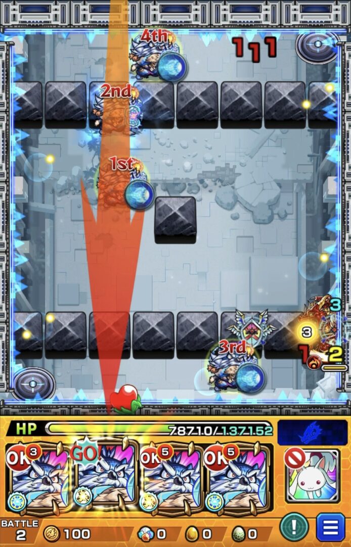 ニギミタマの星墓ステージ2でSSを使用してバハムートを処理し突破した場面