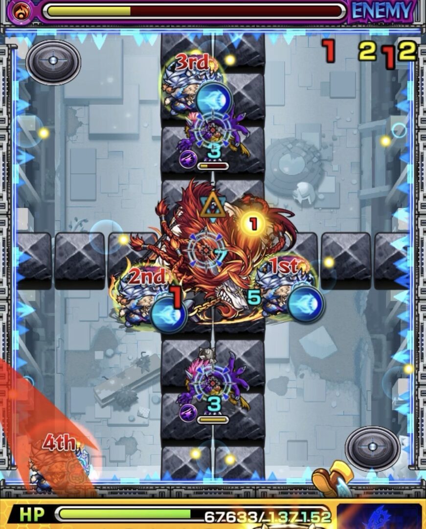 ニギミタマの星墓ステージ3で挟まり成功もフォトン付与先を誤りダメージが通らなかった場面