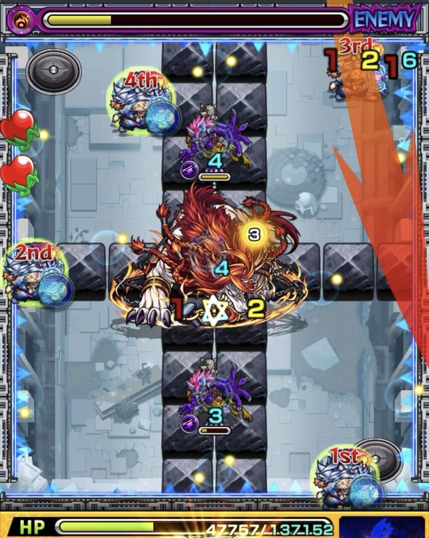 ニギミタマの星墓ステージ3でフォトン不足によりフェンリルにダメージを与えられなかった場面