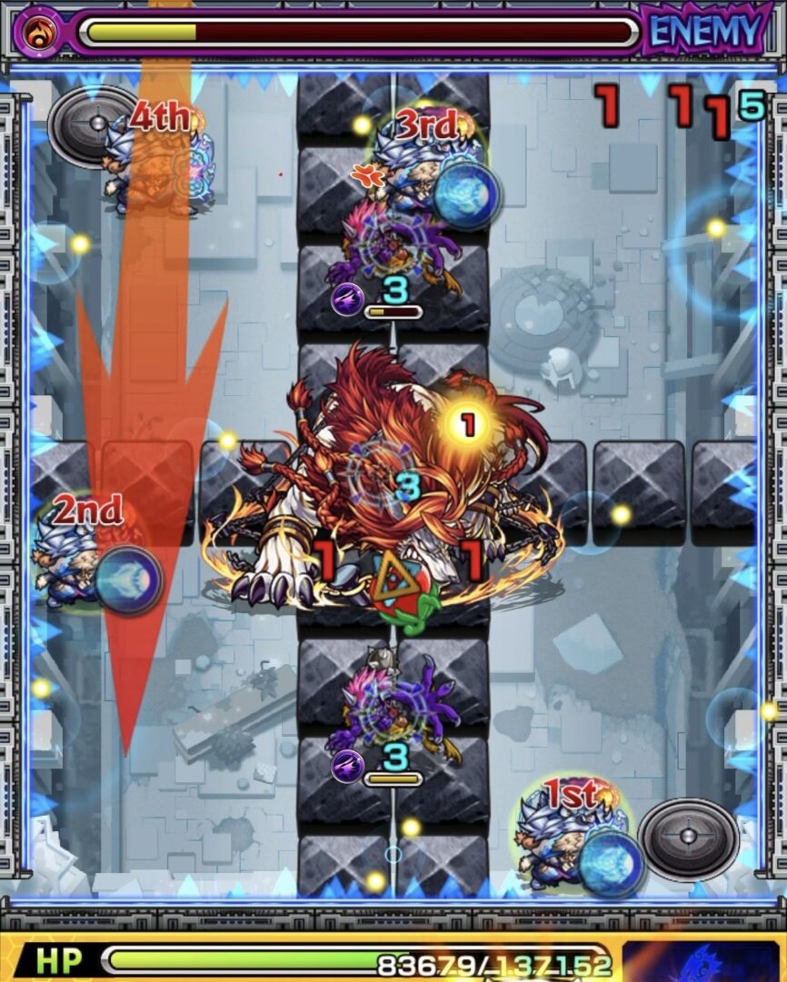 ニギミタマの星墓ステージ3でフォトン付与後にルートがずれてフェンリルにダメージを与えられなかった場面