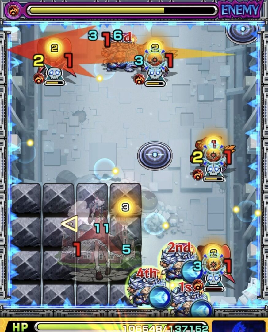 ニギミタマの星墓ステージ4でイレバンにより狙いがずれたが別のハンシャインを処理した場面