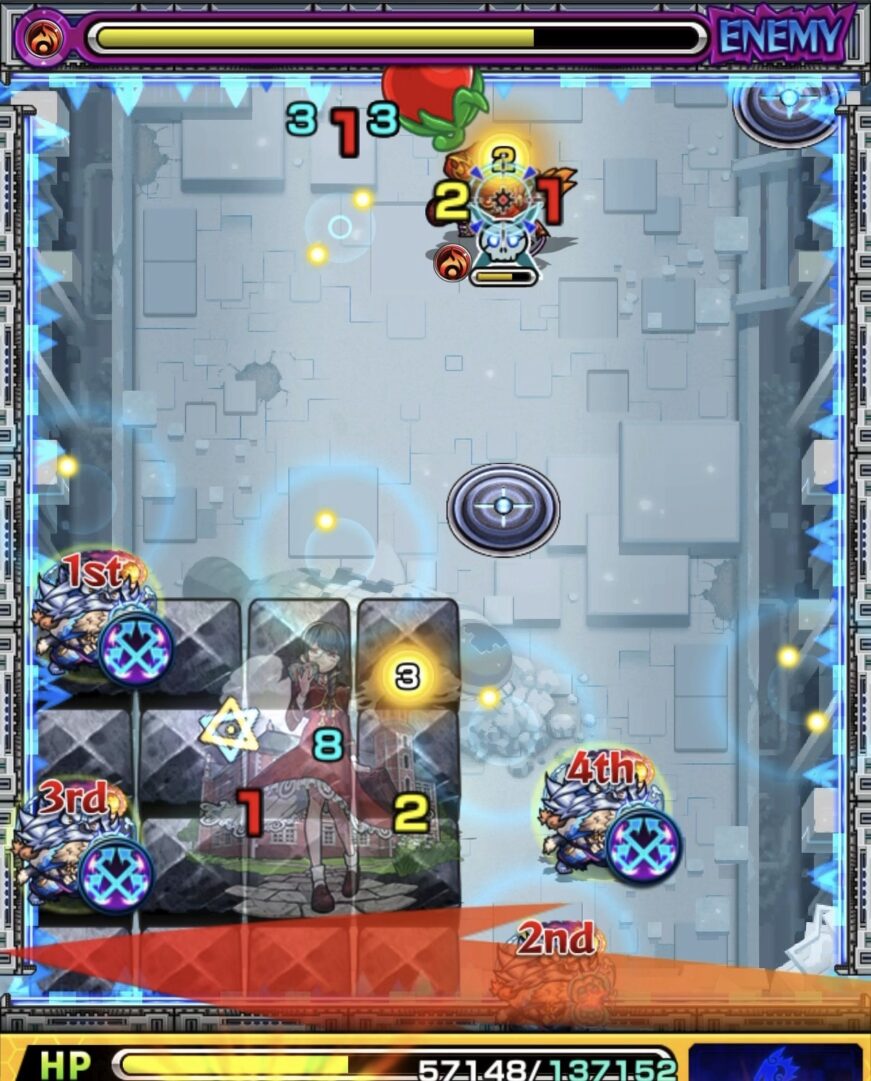 ニギミタマの星墓ステージ4でフォトン付与からハンシャインを処理しクロスドクロ発動で中ボスが出現した場面