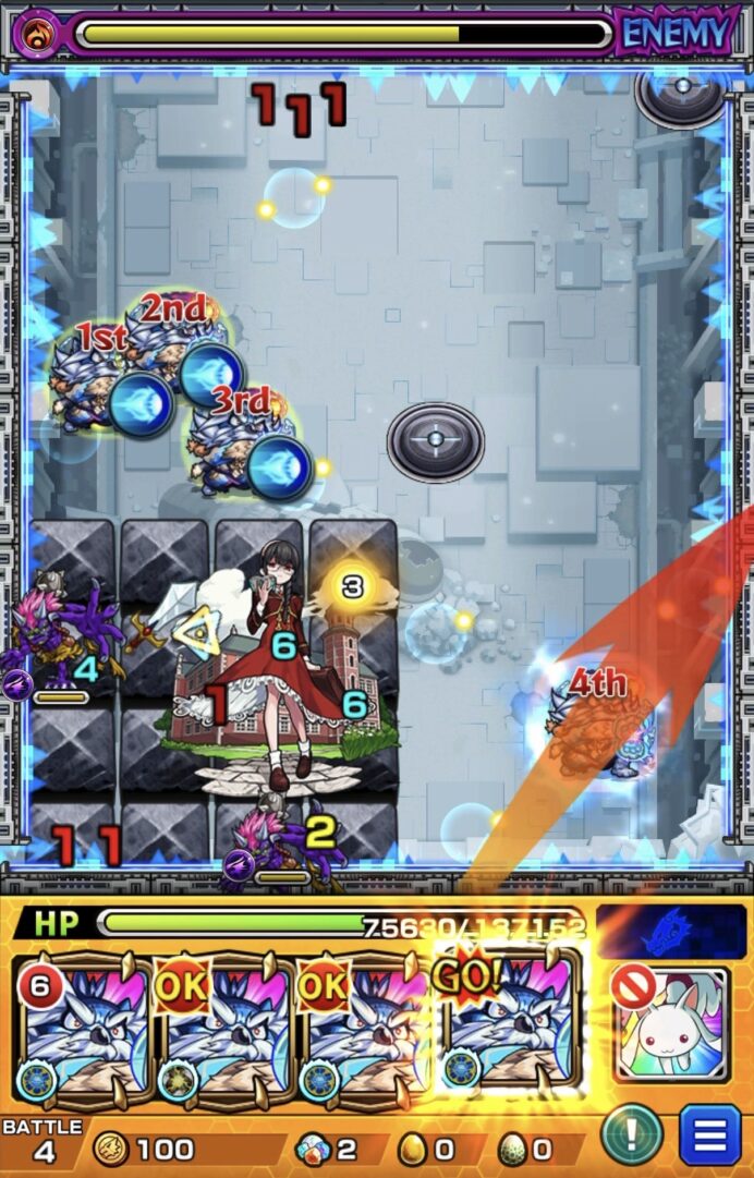 ニギミタマの星墓ステージ4でSS使用後にフォトン付与に失敗しダメージを与えられなかった場面