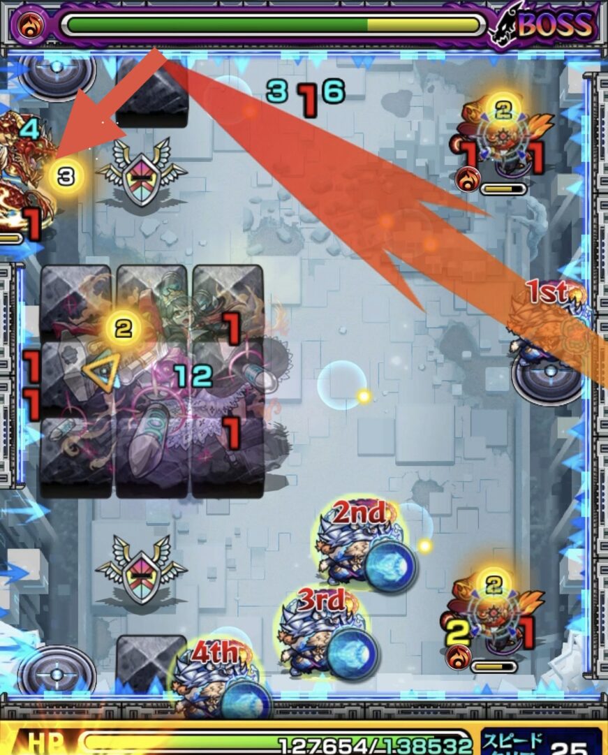 ニギミタマの星墓ボス1で良い配置からバハムートを連続で処理した場面