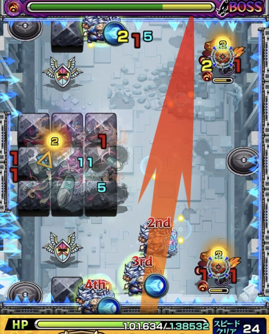 ニギミタマの星墓ボス1で挟まりは失敗したがガンマン同士の間で処理に成功した場面