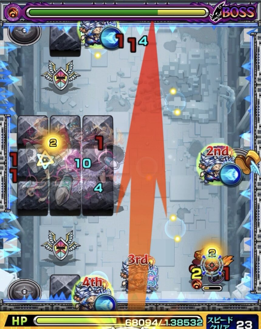 ニギミタマの星墓ボス1でフォトン付与からガンマンを処理し雑魚全処理でボスが実体化した場面