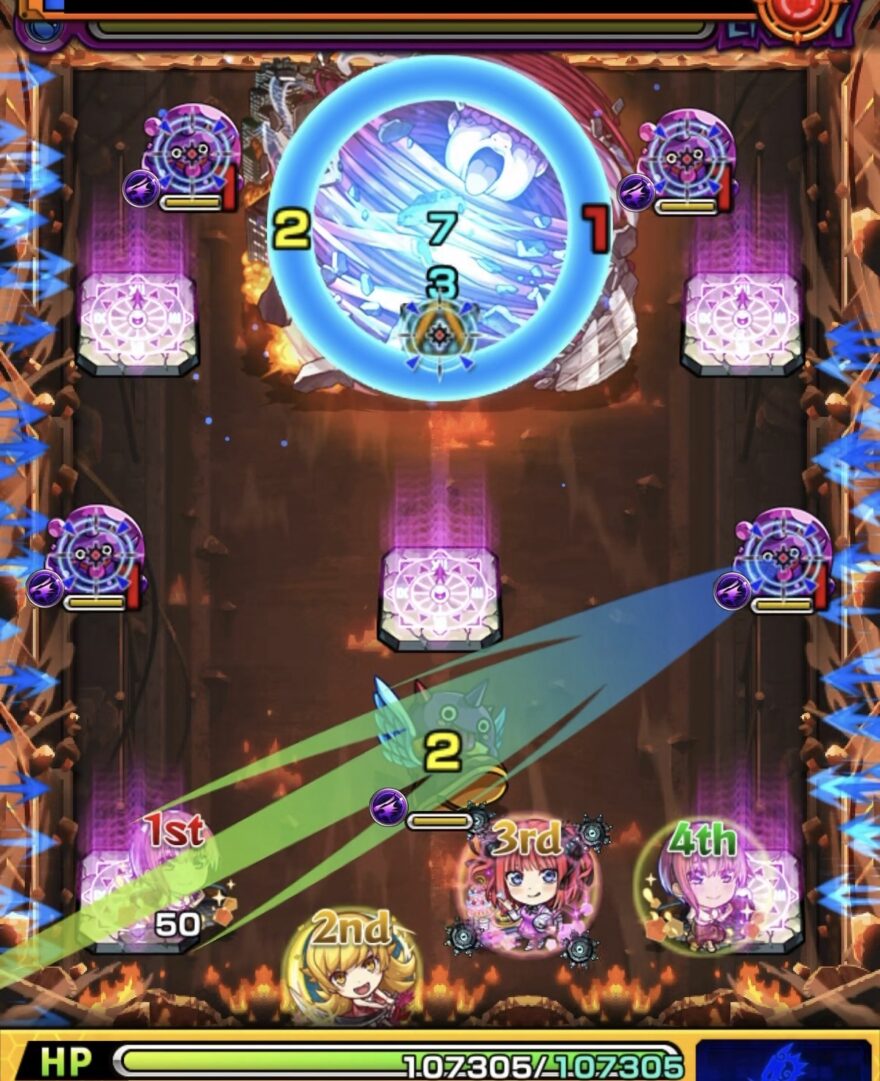 ステージ1でぷよリンを優先して複数処理し、SS遅延対策と狂化準備を行った初手の立ち回り解説画像