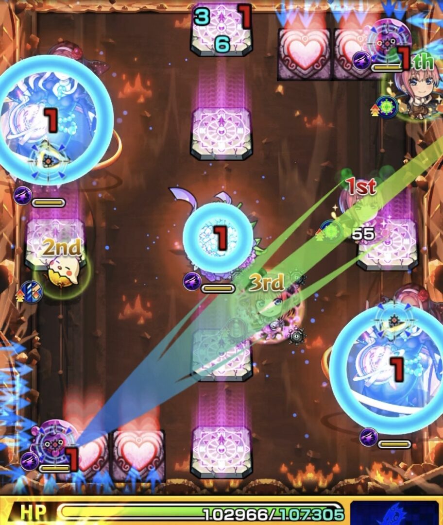 ステージ2でメテオ対策としてぷよリンを優先処理しつつダヴィンチにダメージを与えた初手の立ち回り解説画像