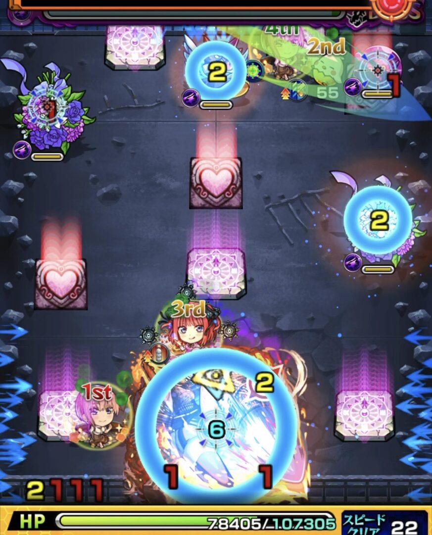 ボス1で反撃による狂化解除から再付与しぷよリン処理とボス弱点攻撃を同時に行った2手目の立ち回り解説画像