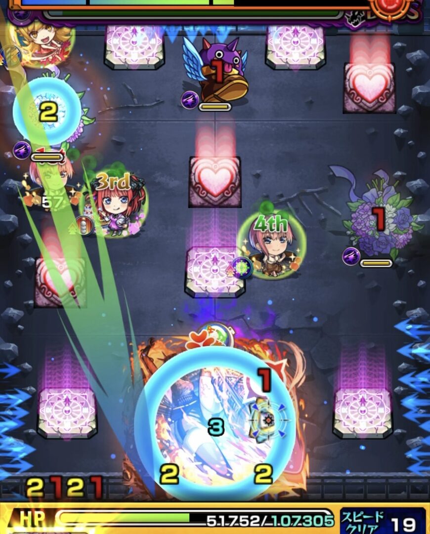 ボス1で反撃解除からハートパネルで回復し再狂化後に弱点攻撃でボスを撃破した5手目の立ち回り解説画像