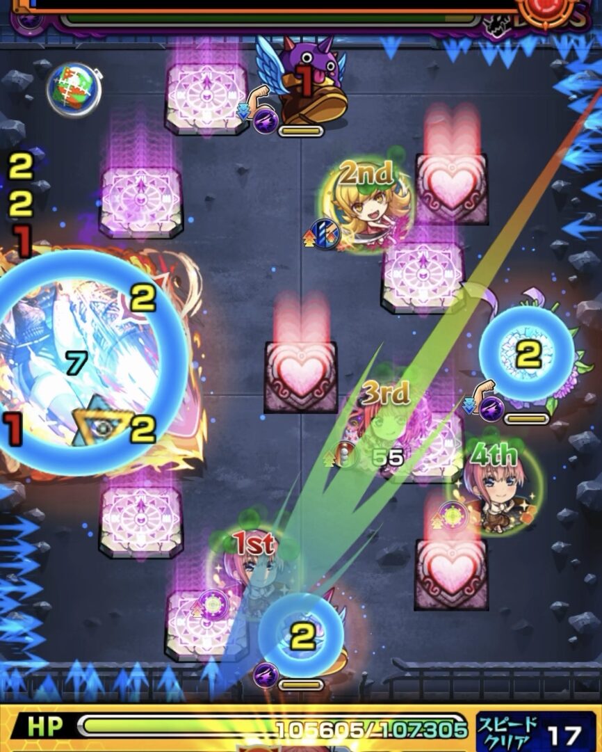 ボス2で加速から反撃解除と再狂化を行い弱点攻撃でボスに大ダメージを与えた2手目の立ち回り解説画像