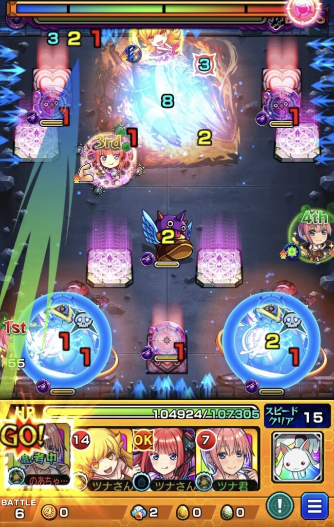 ボス3でSSを使用しぷよリン3体とダヴィンチ2体を同時処理しクロスドクロ発動でボスが出現した場面